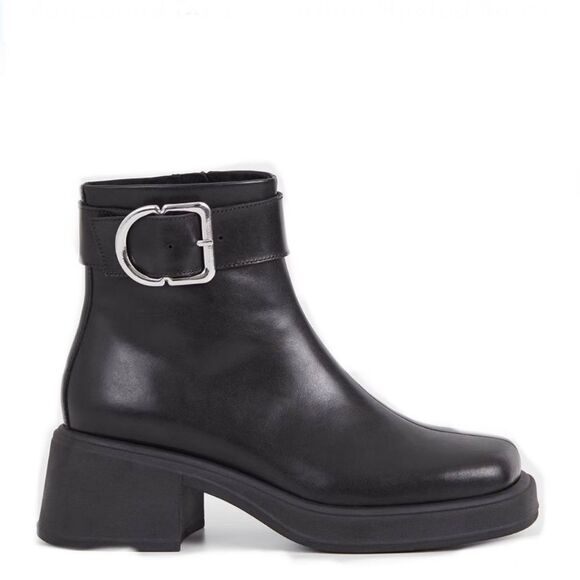 Vagabond Black Ankle Boots with Silver Buckle - Picture 1 of 10